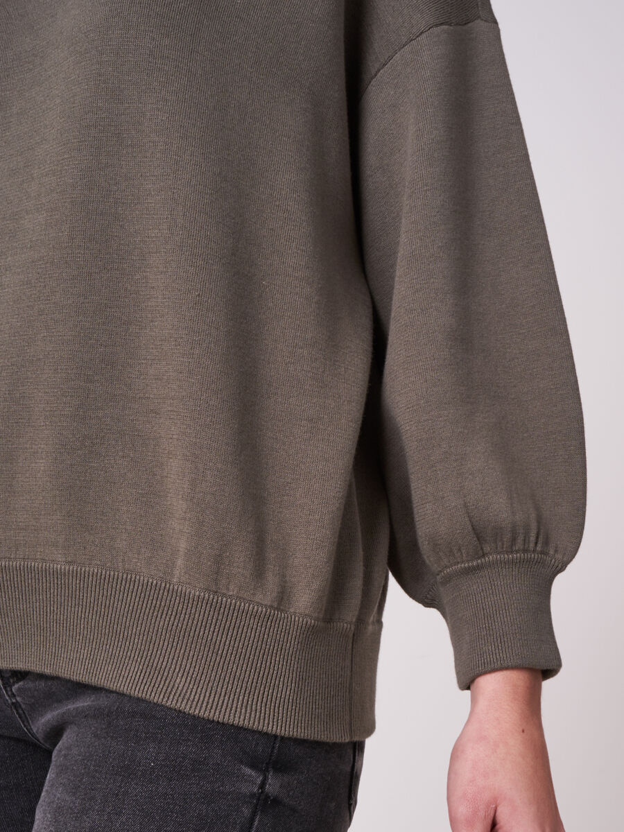 Gebreide trui met 3/4 pofmouwen van zuiver katoen  image number 2