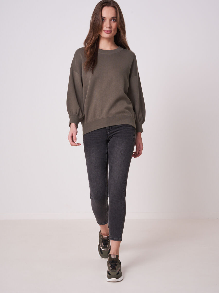 Gebreide trui met 3/4 pofmouwen van zuiver katoen  image number 3