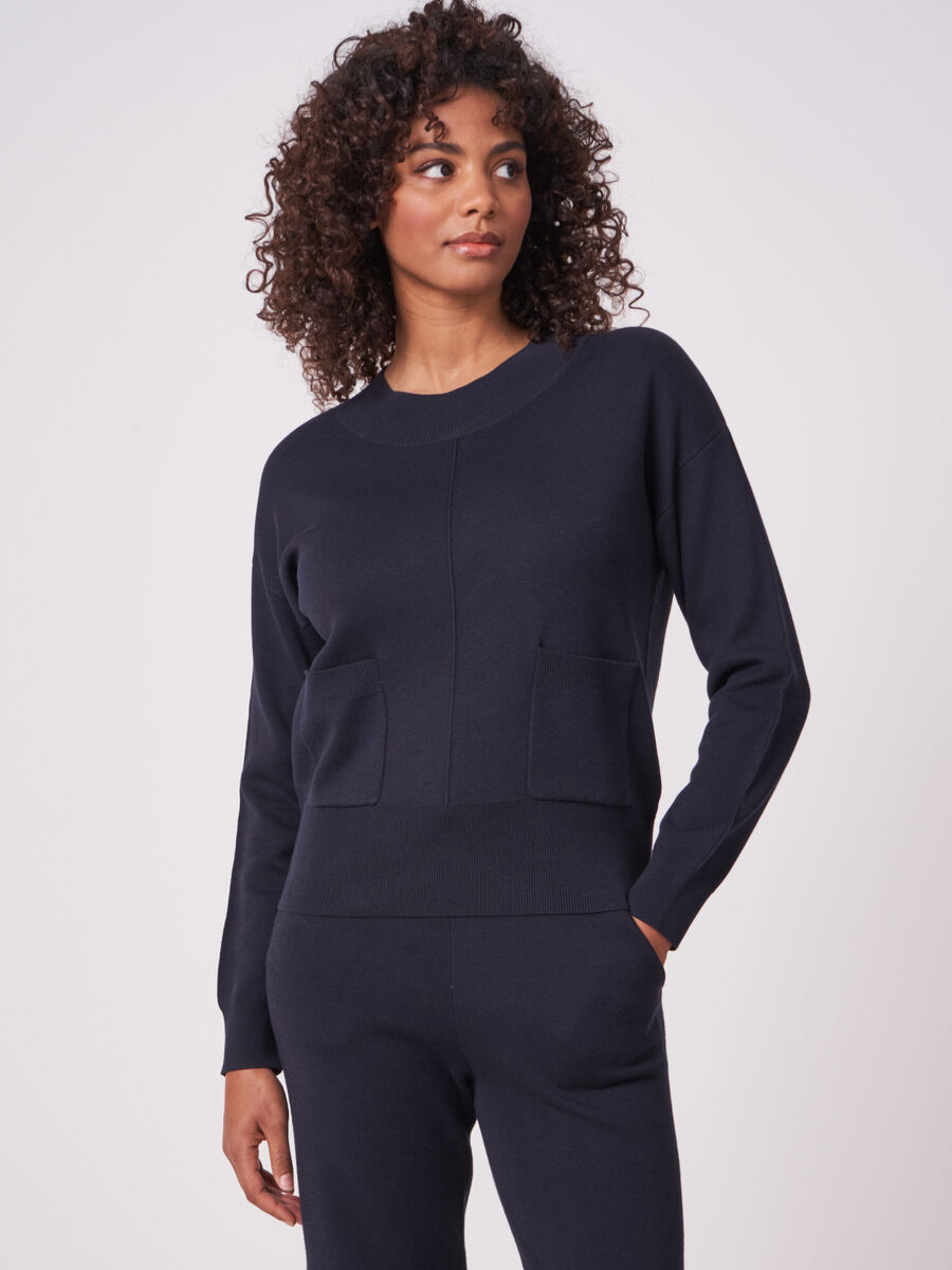 Wide sleeve cotton blend sweater with pockets image number 0