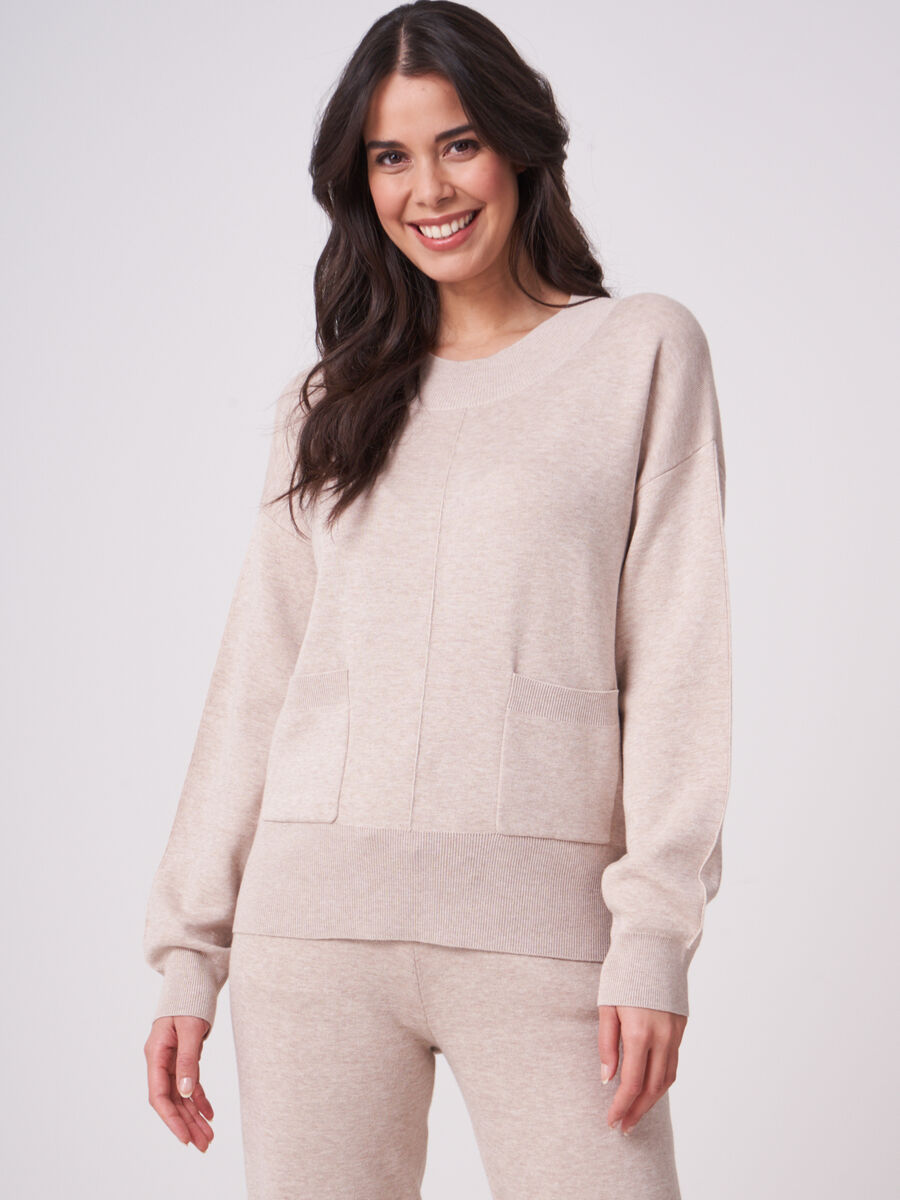 Wide sleeve cotton blend sweater with pockets image number 0