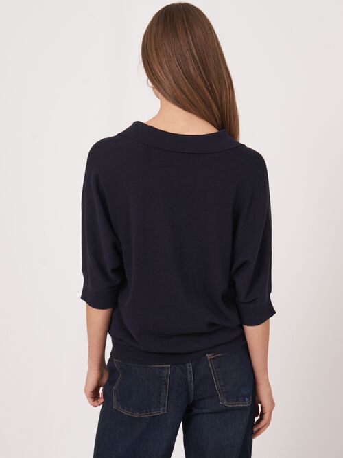 Pull à col polo en coton mélangé