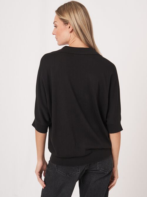 Pull à col polo en coton mélangé