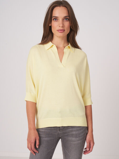 Pull à col polo en coton mélangé