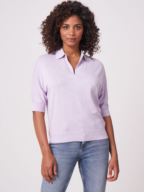 Cotton blend polo neck sweater