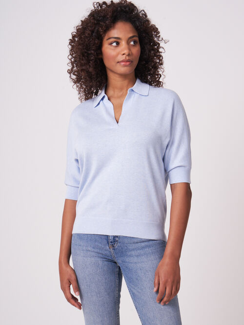 Pull &agrave; col polo en coton m&eacute;lang&eacute;