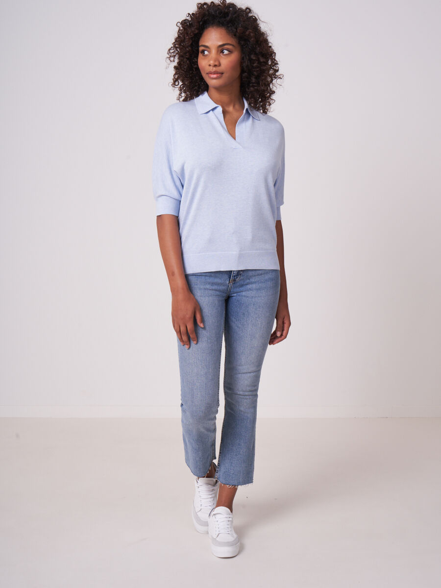 Pull &agrave; col polo en coton m&eacute;lang&eacute; image number 3