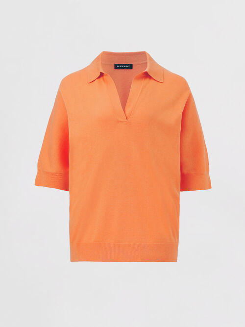 Pull à col polo en coton mélangé