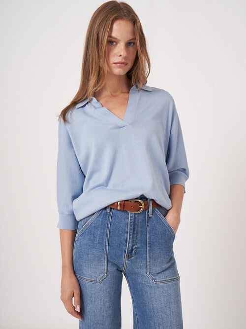 Pull à col polo en coton mélangé