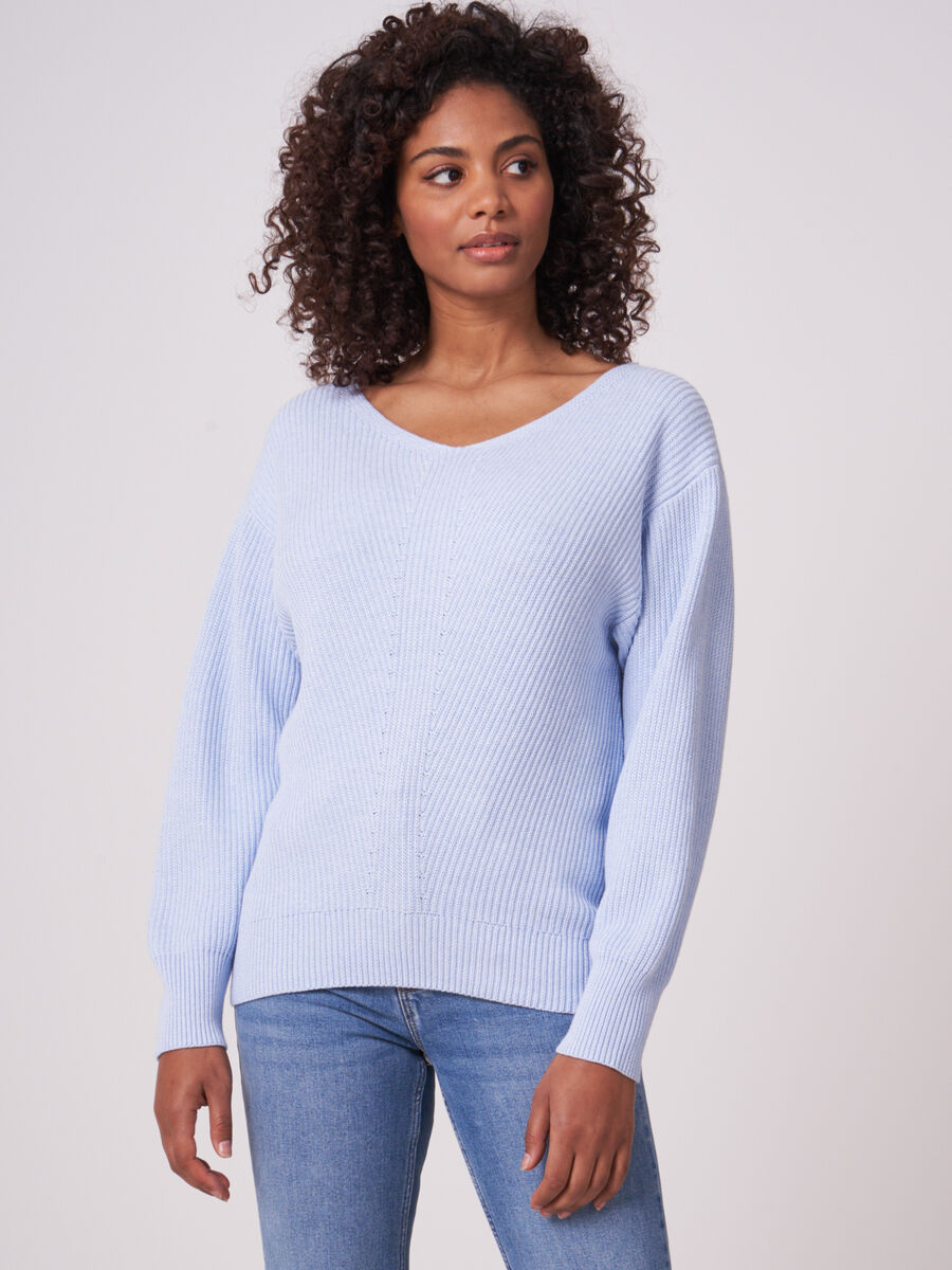 Pure cotton rib knit sweater image number 0