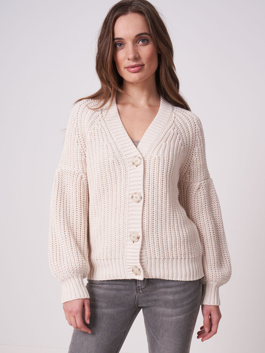 Pure cotton chunky rib knit cardigan image number 0