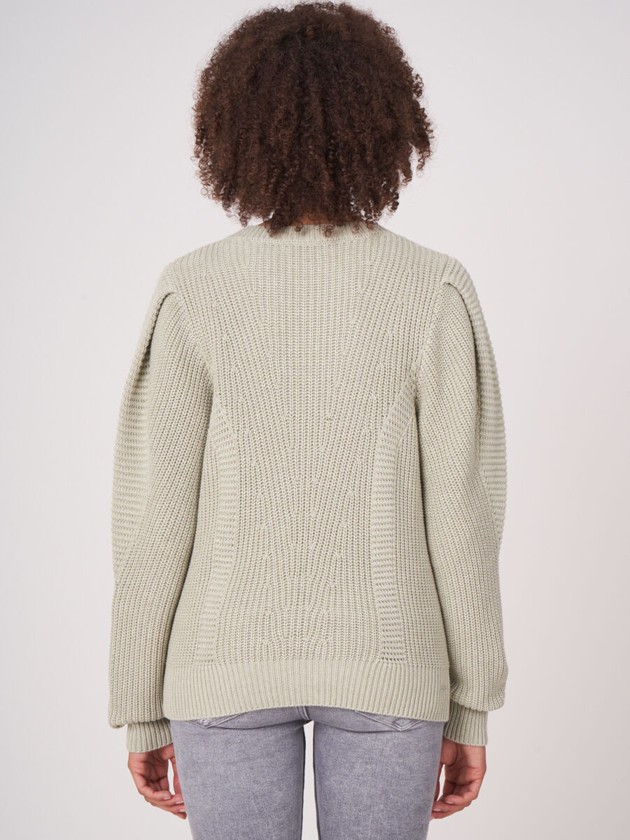 Rib Knit Sweater With Puff Shoulders image number 1