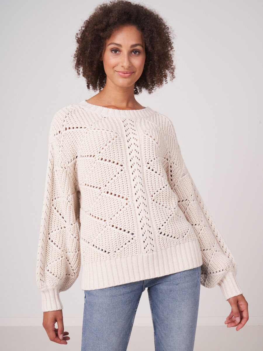 Pure cotton openwork knit sweater  image number 0
