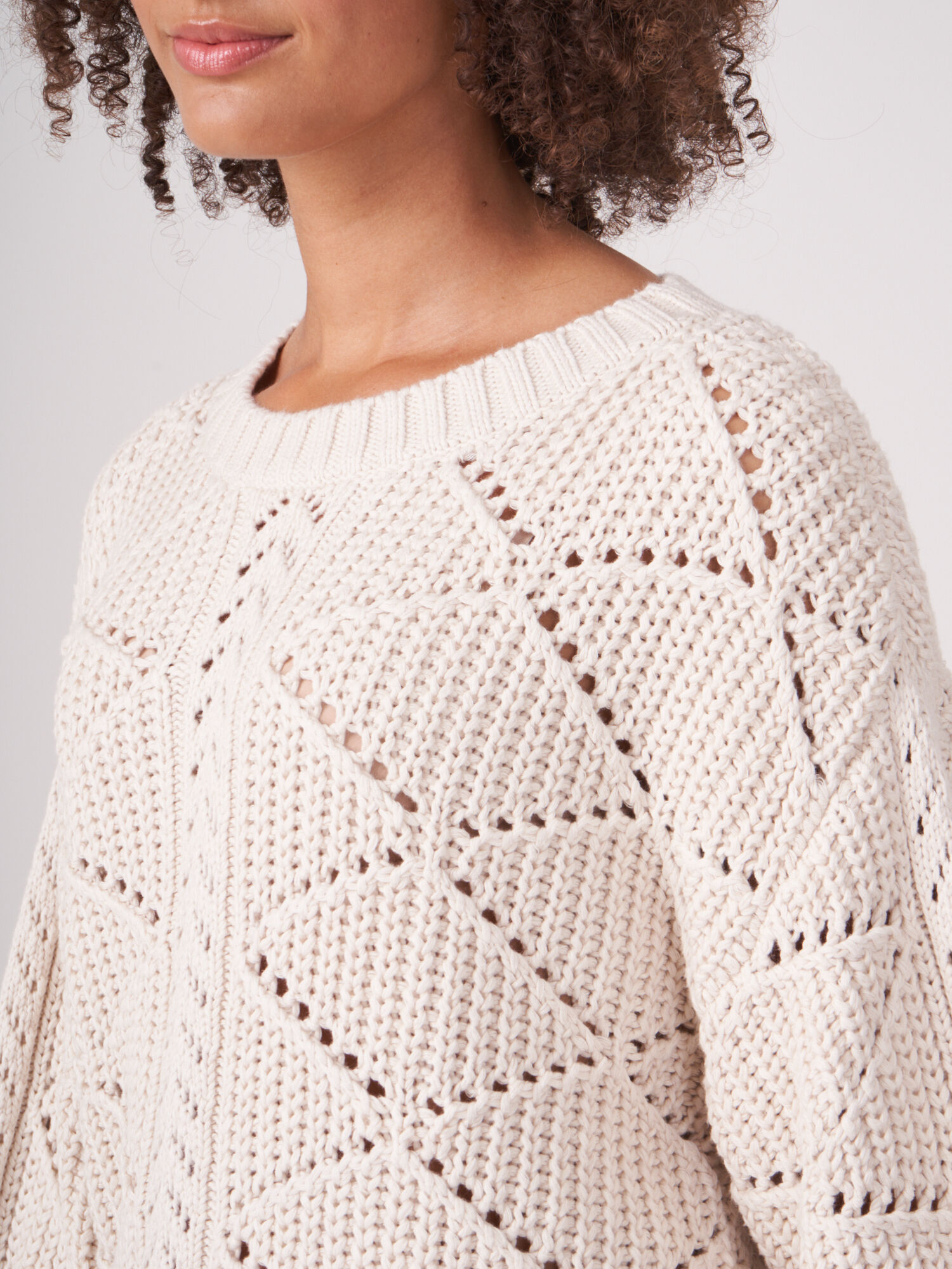 Pure cotton openwork knit sweater