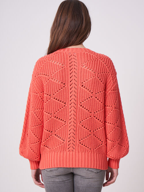 Gebreide ajour-trui van zuiver katoen