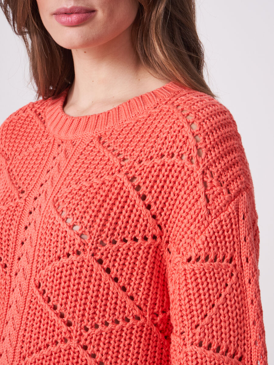 Pure cotton openwork knit sweater  image number 2