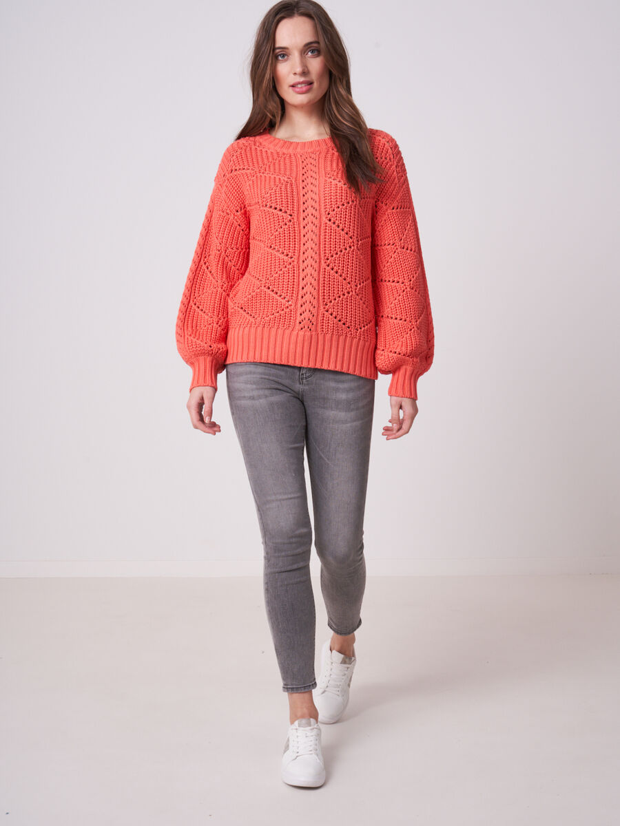 Pure cotton openwork knit sweater  image number 3