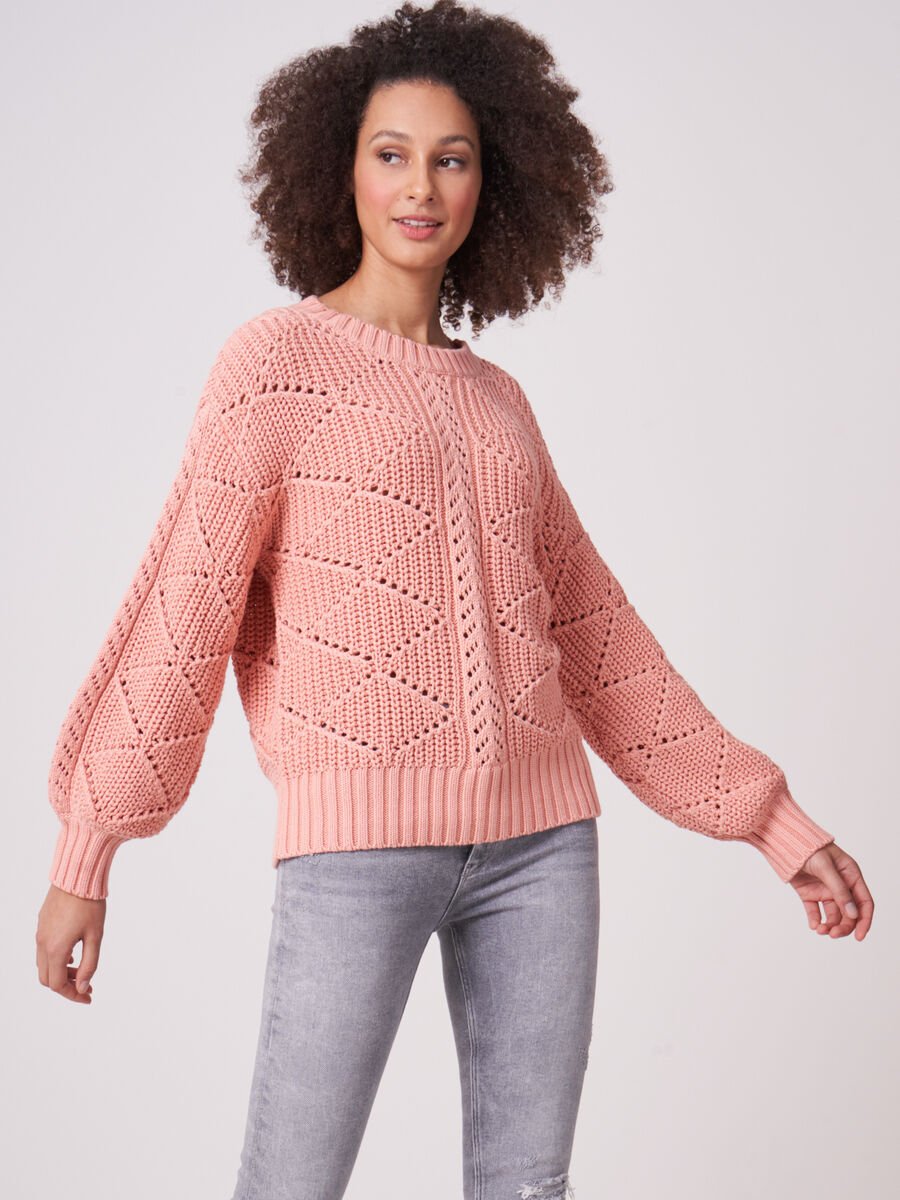 Pure cotton openwork knit sweater  image number 0