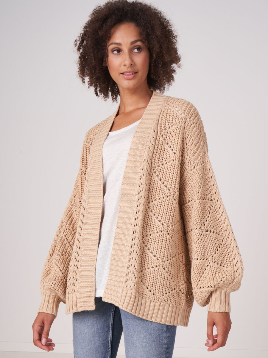 Pure cotton openwork knit cardigan  image number 0