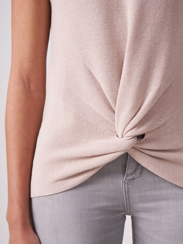 Cotton linen blend short sleeve rib knit sweater image number 2