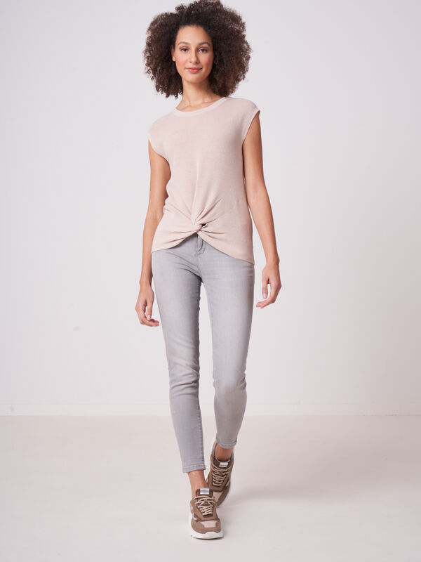 Cotton linen blend short sleeve rib knit sweater image number 3