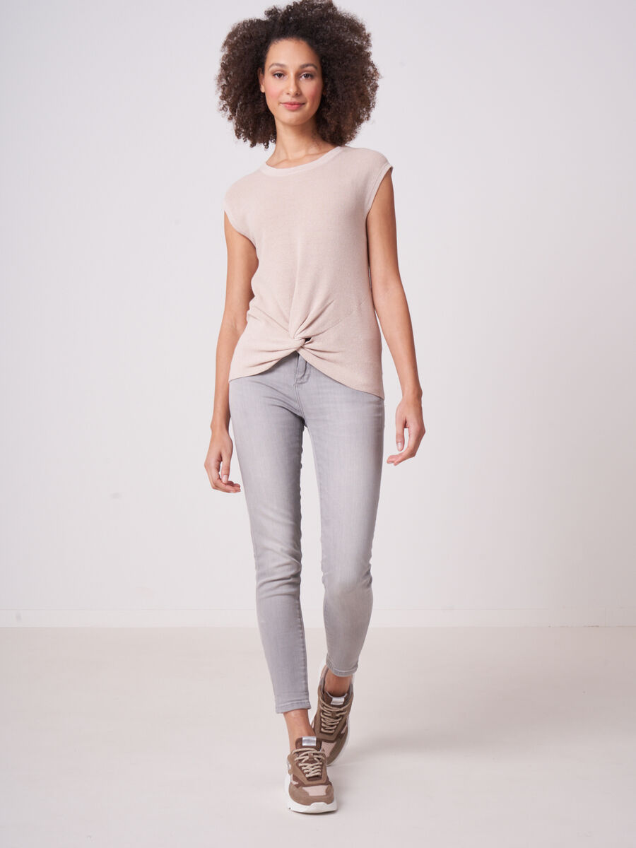 Pull côtelé à manches courtes en mélange en coton et lin image number 3