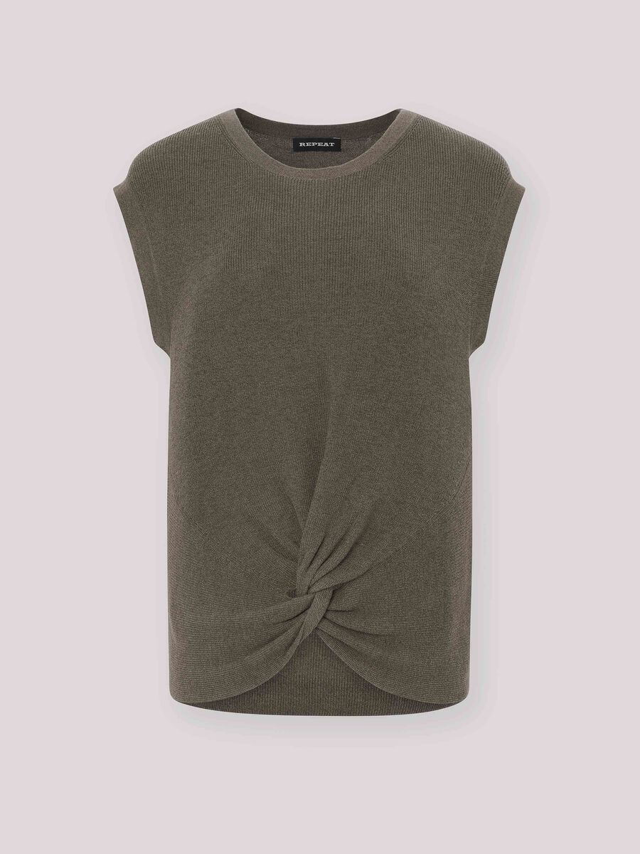 Cotton linen blend short sleeve rib knit sweater image number 1