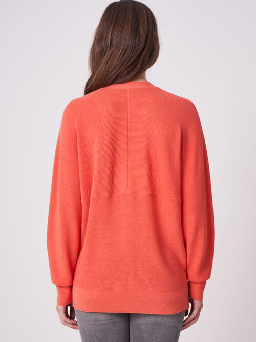 Cotton linen blend rib knit cardigan