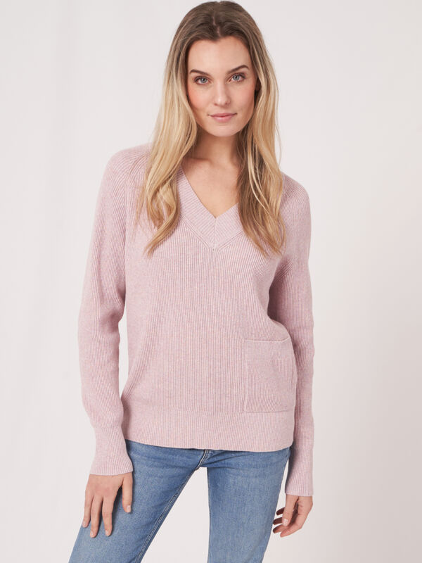 Ribbed cotton blend sweater with pocket image number 0