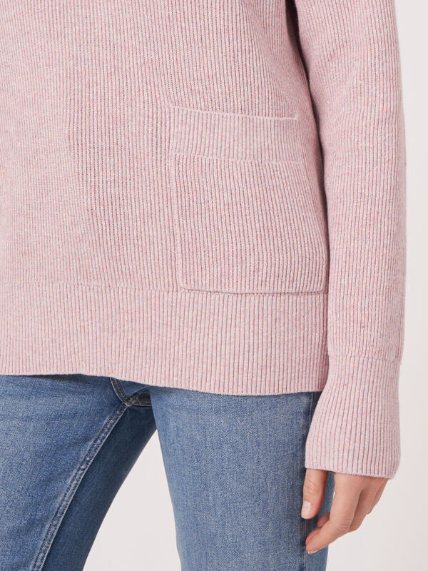 Ribbed cotton blend sweater with pocket image number 3