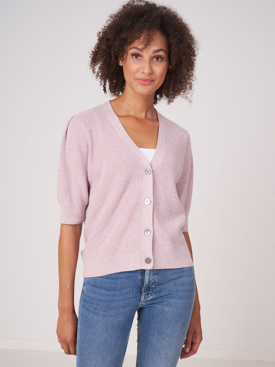 Cotton cashmere blend short sleeve cardigan image number 0