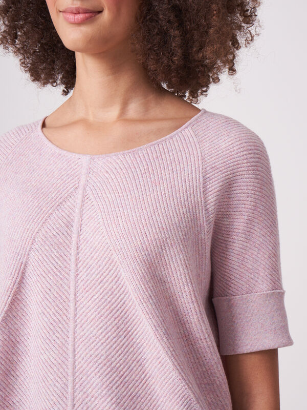 Cotton cashmere blend short sleeve poncho sweater image number 2