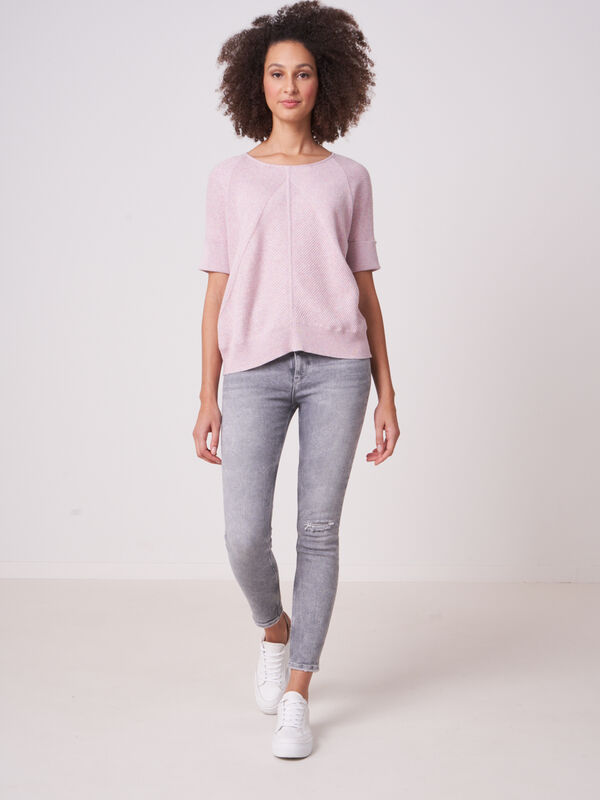 Cotton cashmere blend short sleeve poncho sweater image number 3