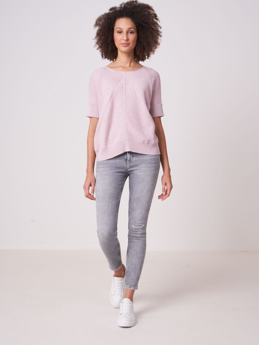 Cotton cashmere blend short sleeve poncho sweater image number 3