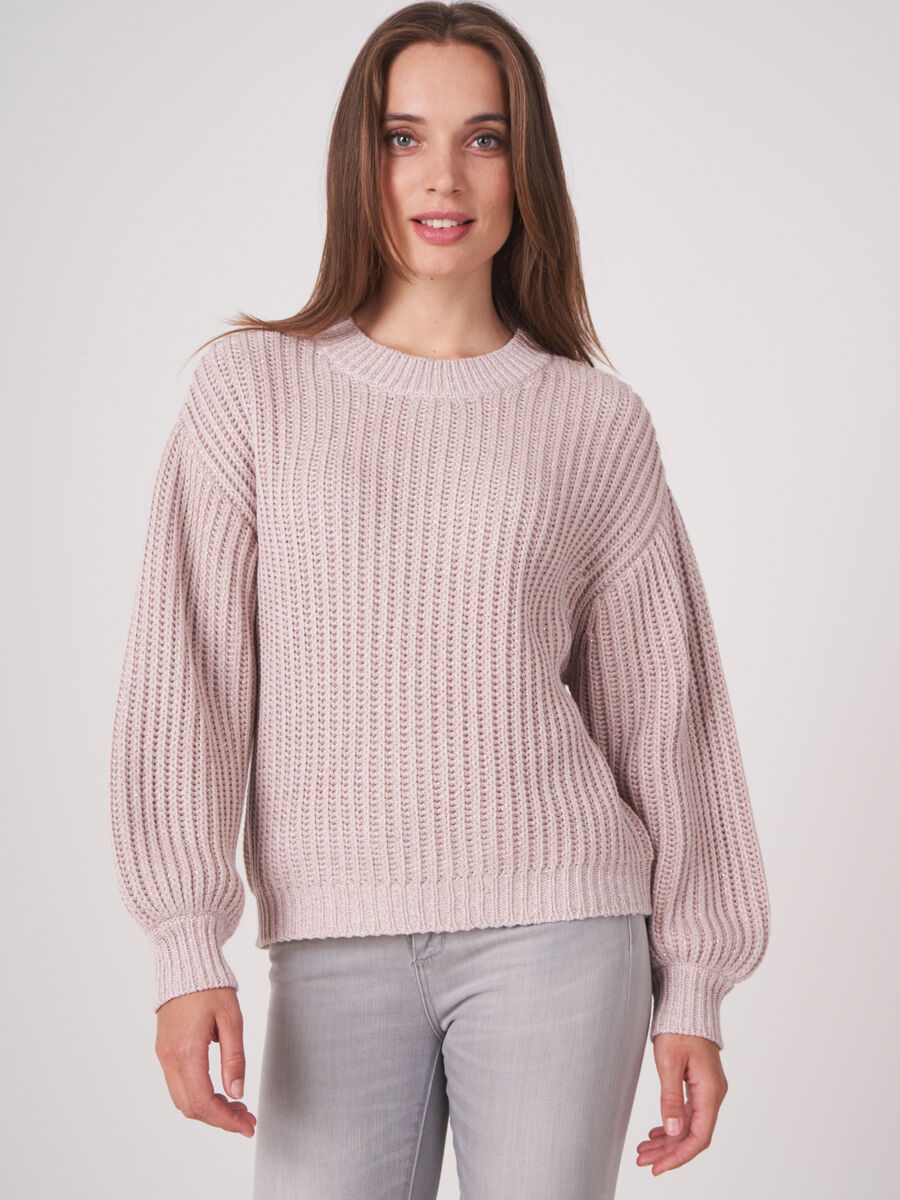 Shiny chunky rib knit sweater made of Italian fancy yarn image number 0