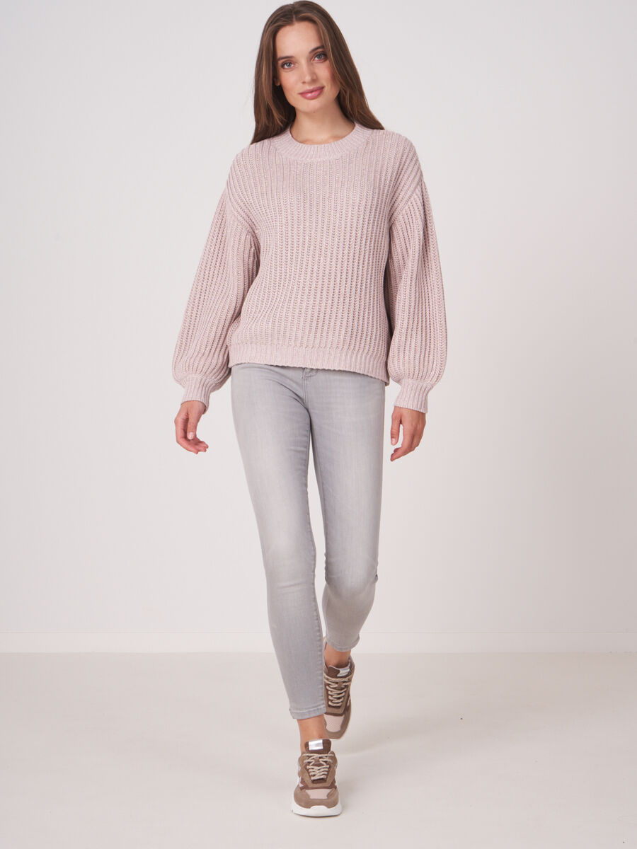 Shiny chunky rib knit sweater made of Italian fancy yarn image number 3