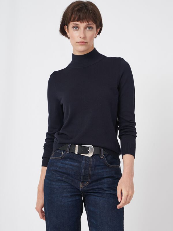 Cotton blend sweater with stand collar image number 0