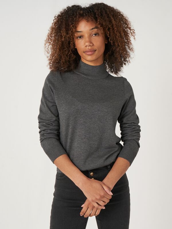 Cotton blend sweater with stand collar image number 0