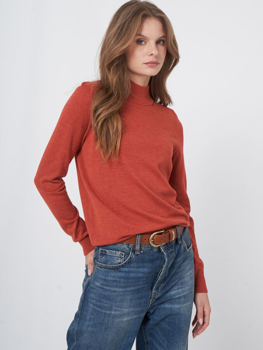 Cotton blend sweater with stand collar image number 0