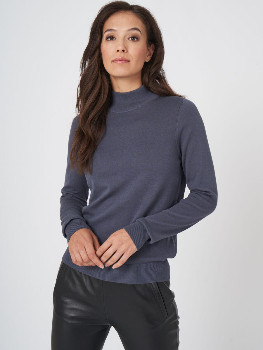 Cotton blend sweater with stand collar image number 0
