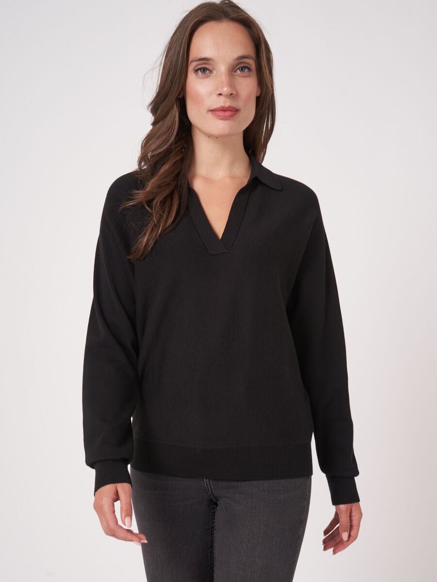 Cotton blend sweater with polo neck image number 0