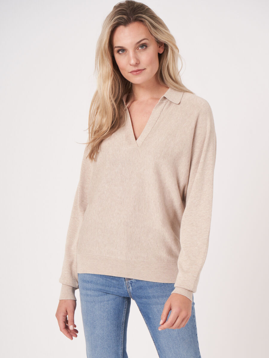 Pull en coton mélangé avec col polo image number 11