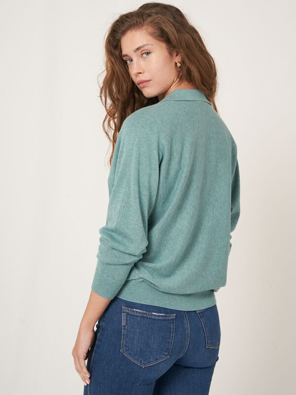 Cotton blend sweater with polo neck image number 1