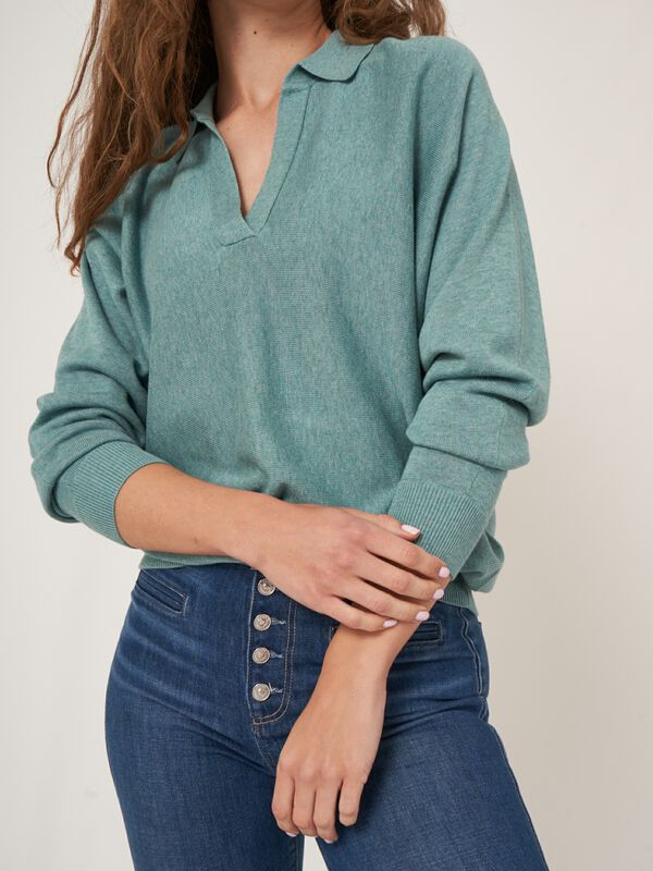 Cotton blend sweater with polo neck image number 3