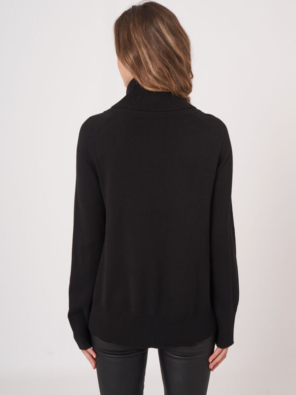 Pull en coton m&eacute;lang&eacute; avec col roul&eacute; &agrave; larges c&ocirc;tes image number 1