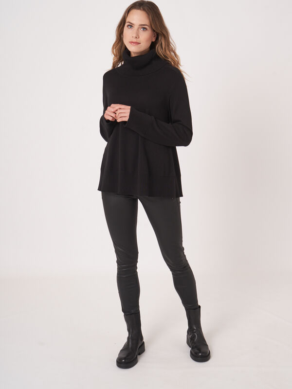 Pull en coton m&eacute;lang&eacute; avec col roul&eacute; &agrave; larges c&ocirc;tes image number 5