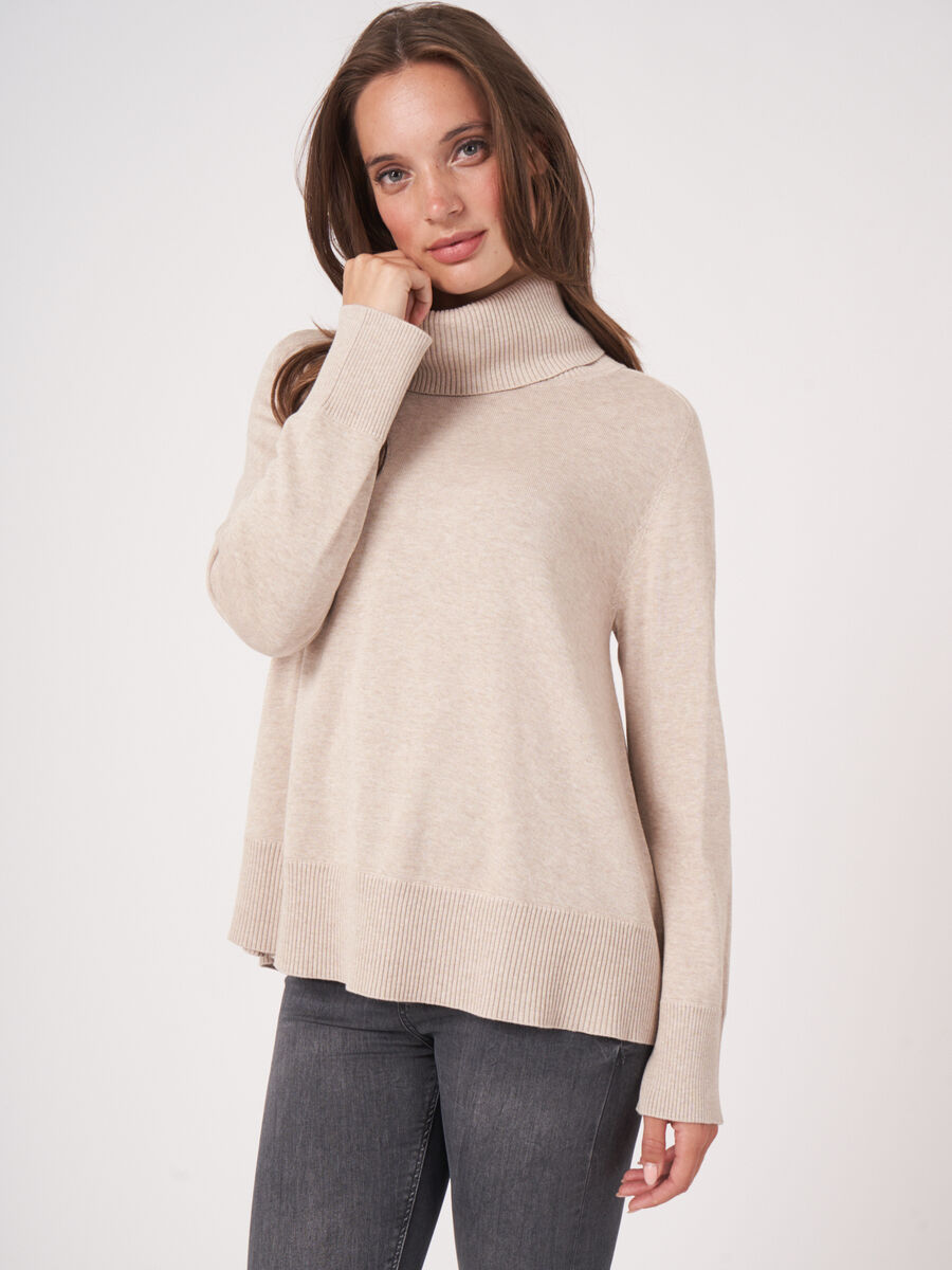 Cotton blend sweater with wide ribbed turtleneck