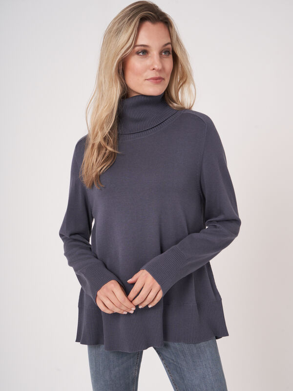 Cotton blend sweater with wide ribbed turtleneck