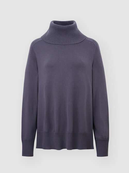 Trui van katoenmix met brede geribde rolkraag