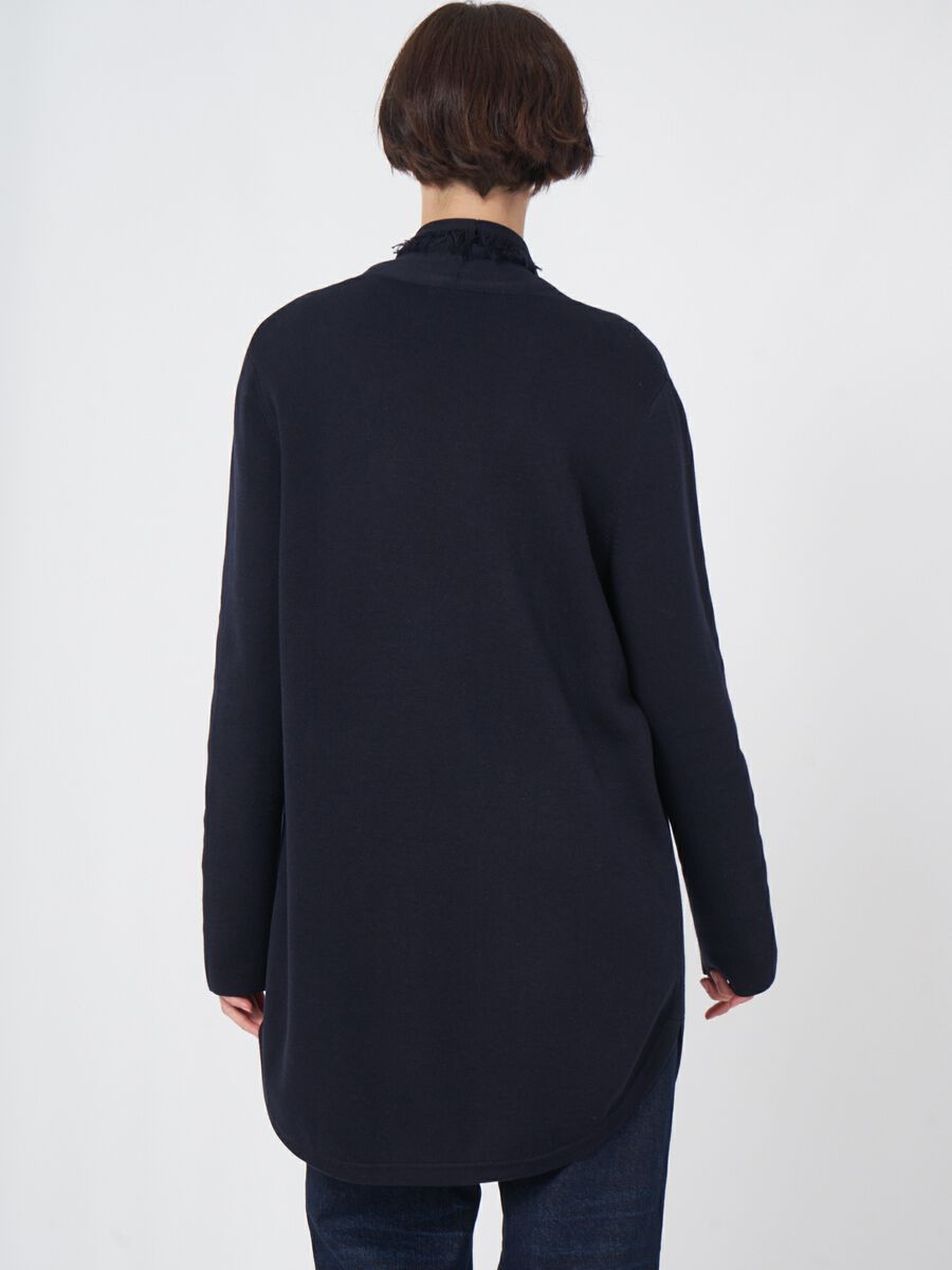 Cotton blend open cardigan with fringe shawl collar image number 1