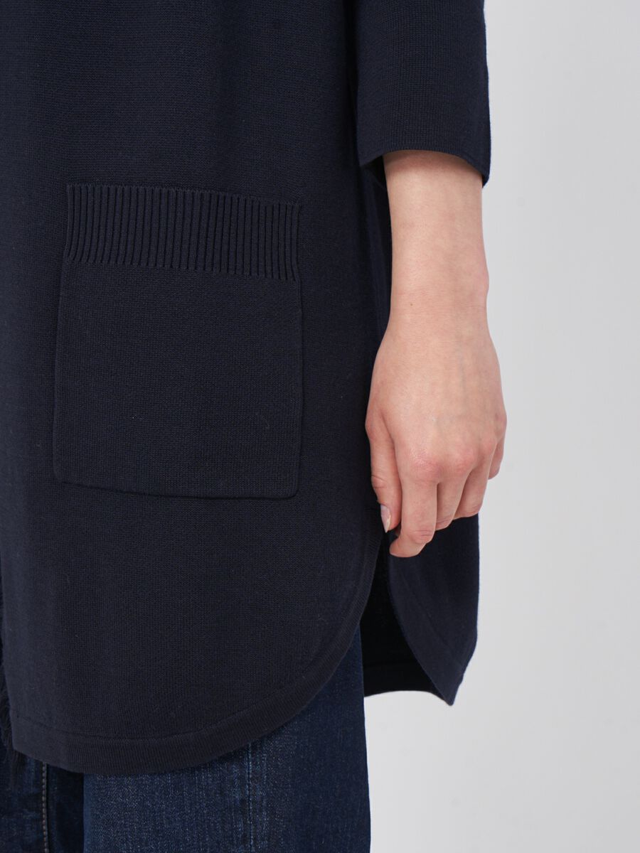 Cotton blend open cardigan with fringe shawl collar image number 3